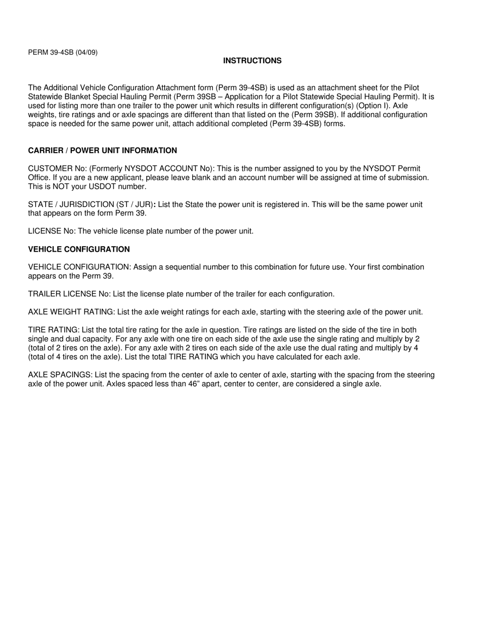 Form PERM39-4SB Additional Vehicle Configuration Attachment Sheet for a Special Hauling Permit - New York, Page 2