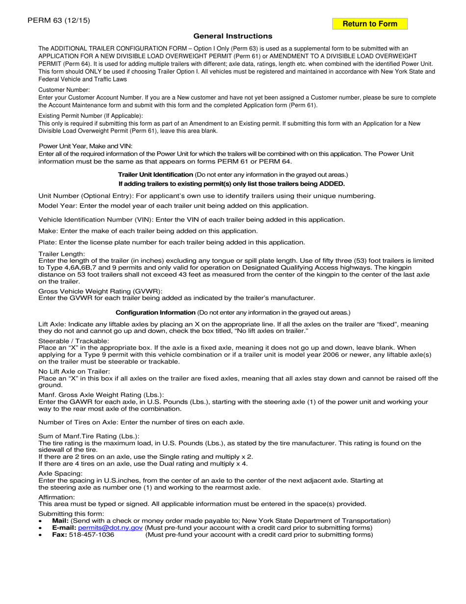 Form PERM63 Additional Trailer Configuration Form - New York, Page 2