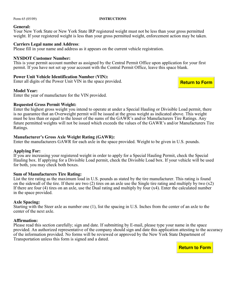 Form PERM65 Certification to Increase Registered Weight for Overweight Permit(S) - New York, Page 2