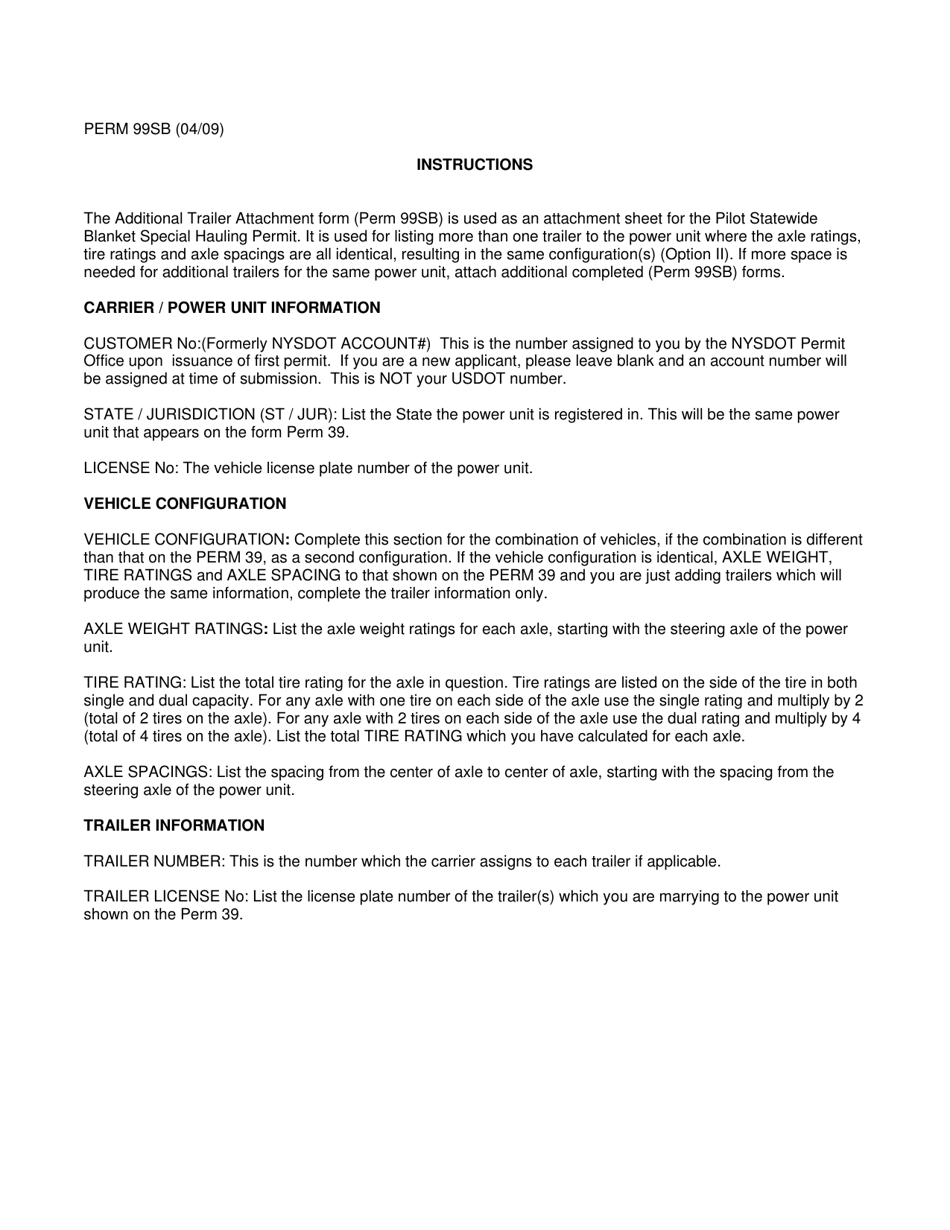 Form PERM99SB Additional Trailer Attachment Form for a Special Hauling Permit - New York, Page 2