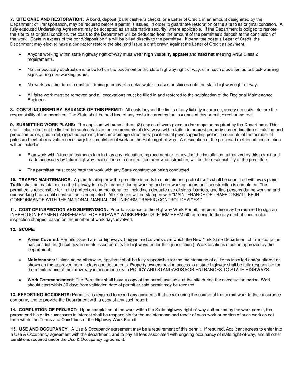Form PERM32 Highway Work Permit Application for Utility Work - New York, Page 3