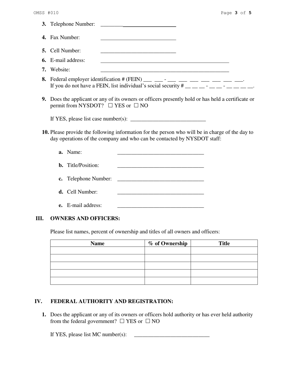 Form RA61 Application to Transport Property Except Household Goods - New York, Page 3