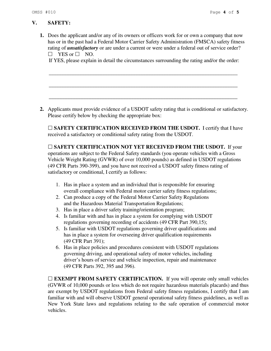Form RA61 Application to Transport Property Except Household Goods - New York, Page 4