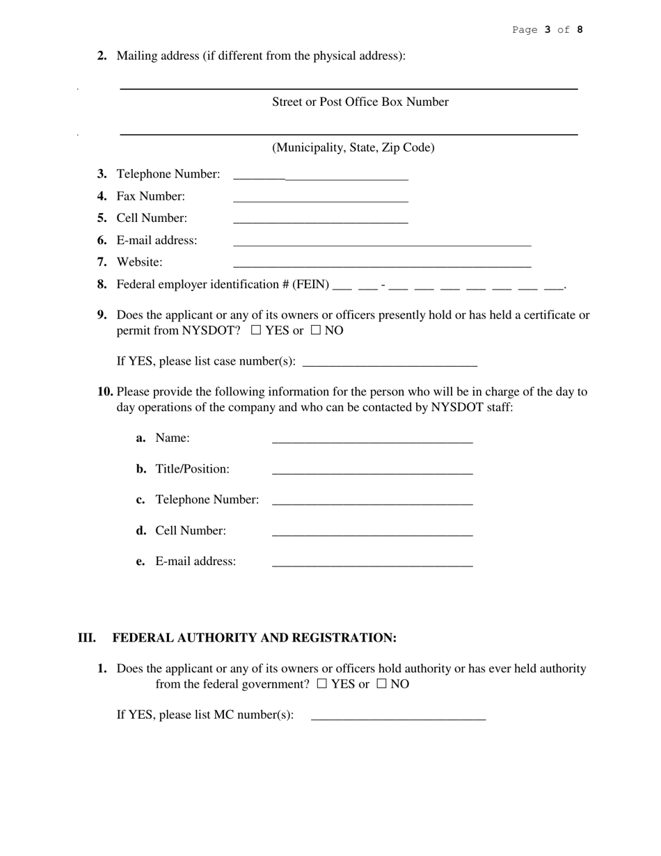 Application to Transport Household Goods - New York, Page 3