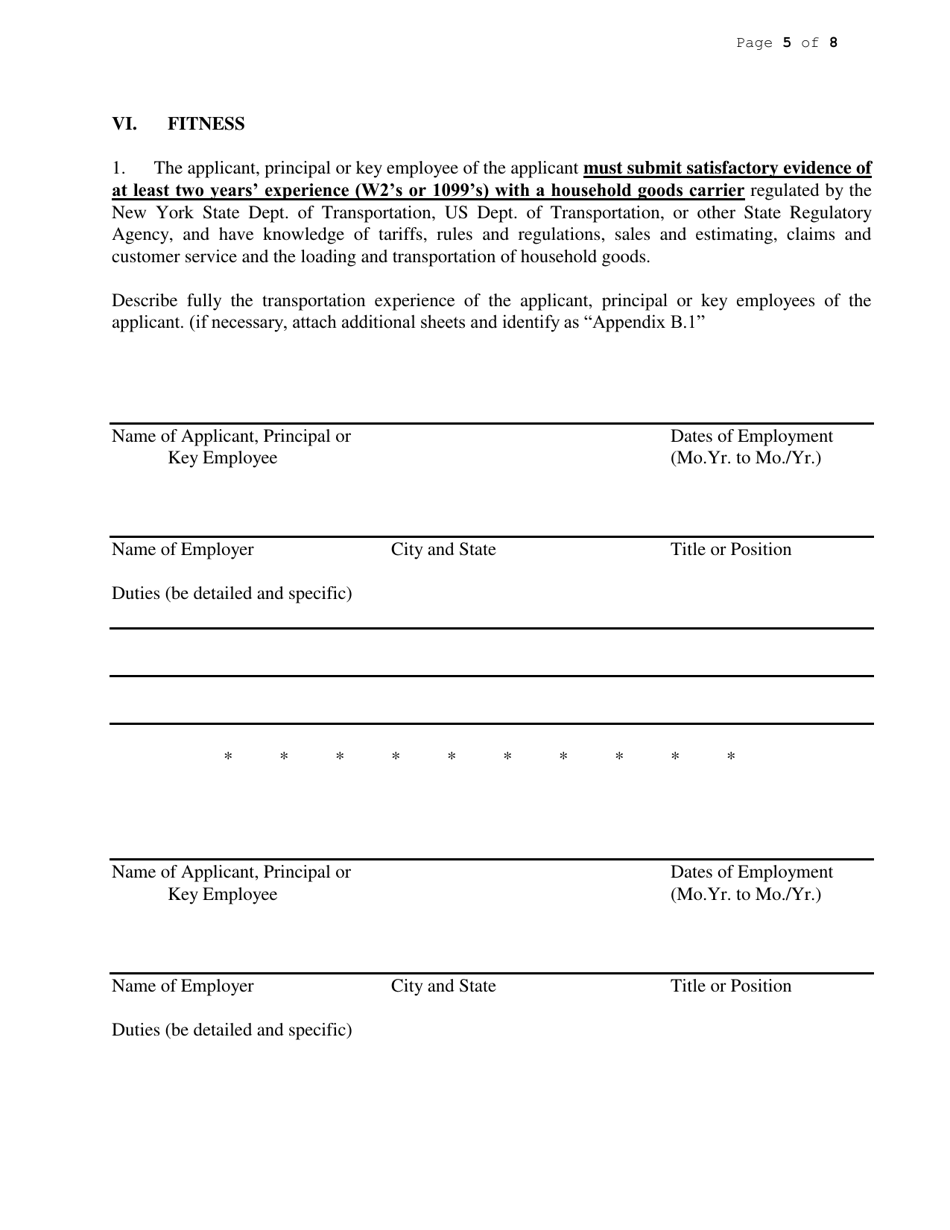 Application to Transport Household Goods - New York, Page 5