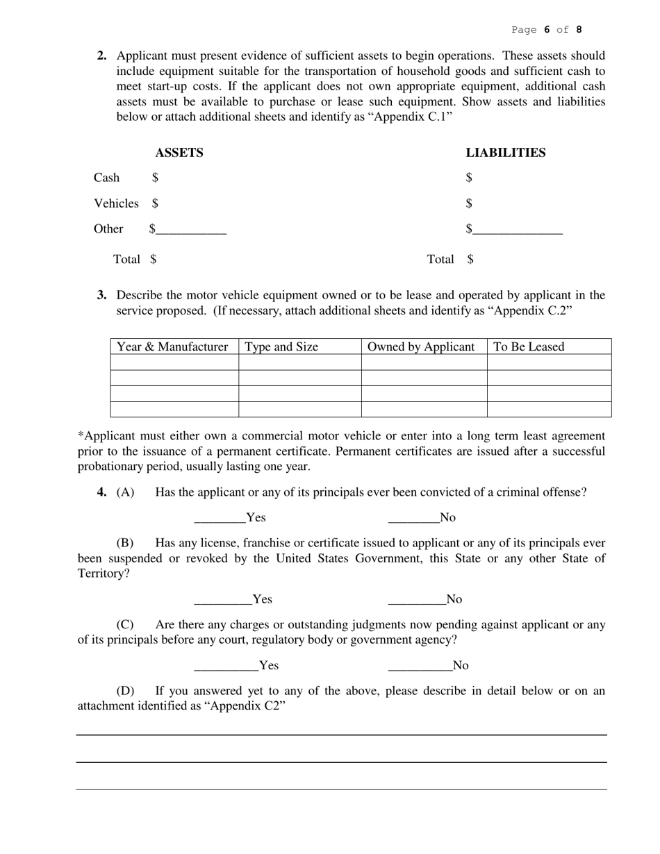 Application to Transport Household Goods - New York, Page 6