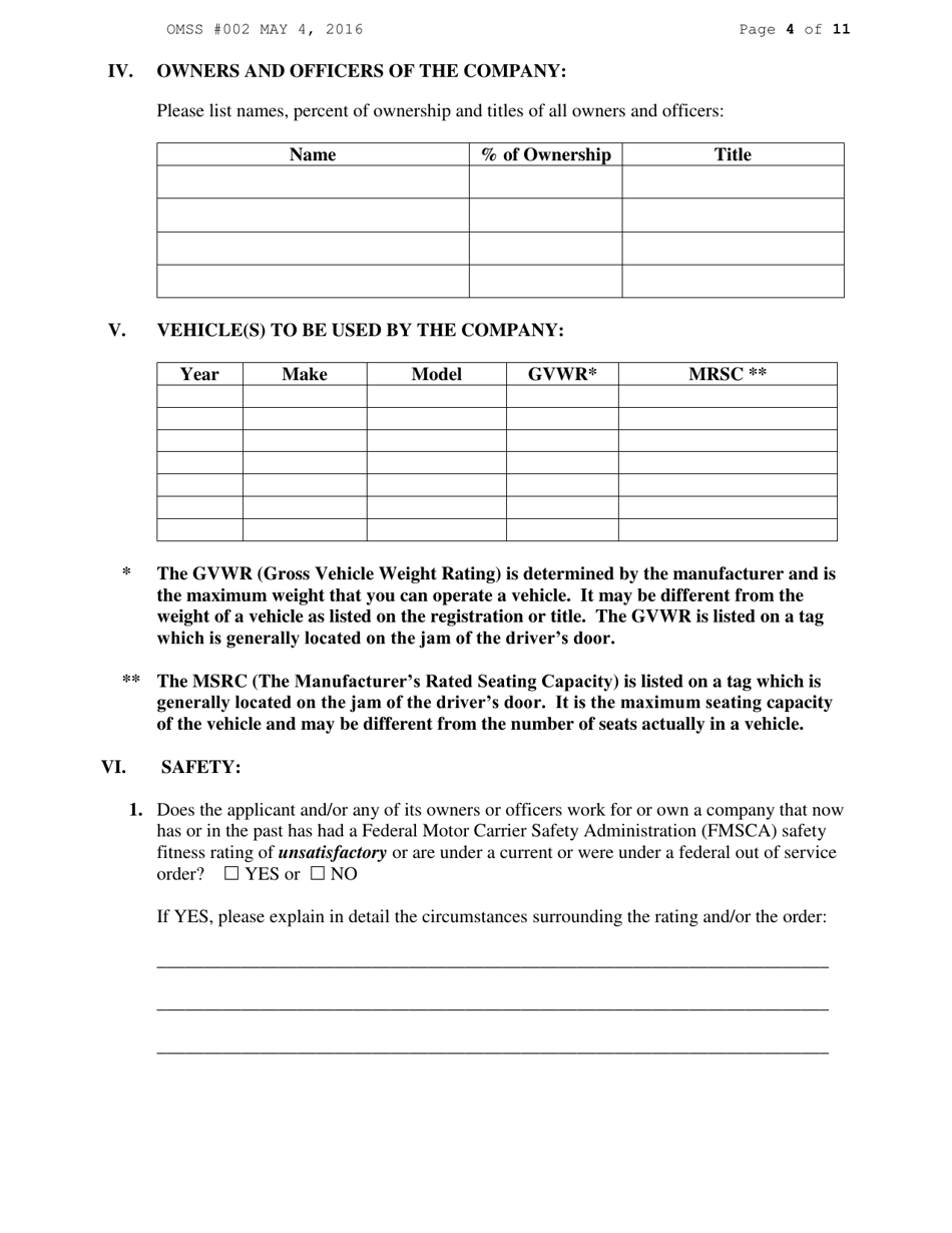 Form RA50 Application for Authority to Transport Passengers - New York, Page 4