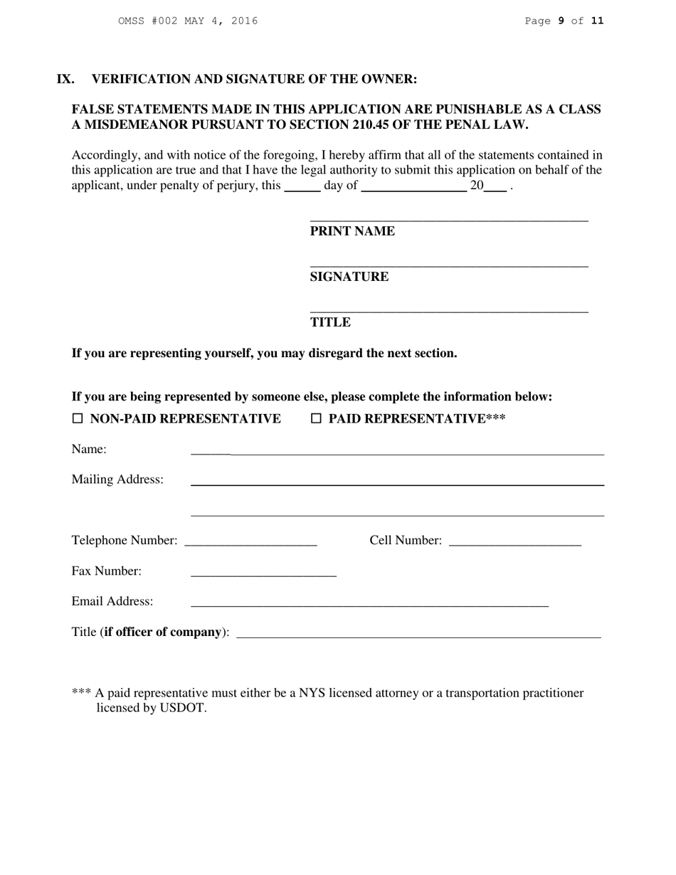Form RA50 Application for Authority to Transport Passengers - New York, Page 9