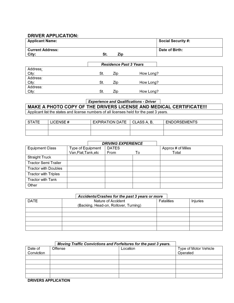 Driver Application for Employment - New York, Page 1