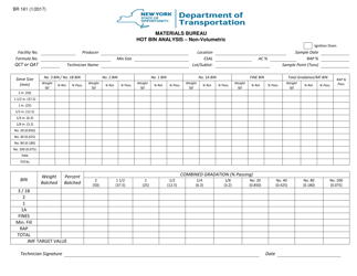 Document preview: Form BR161 Hot Bin Analysis - Non-volumetric - New York