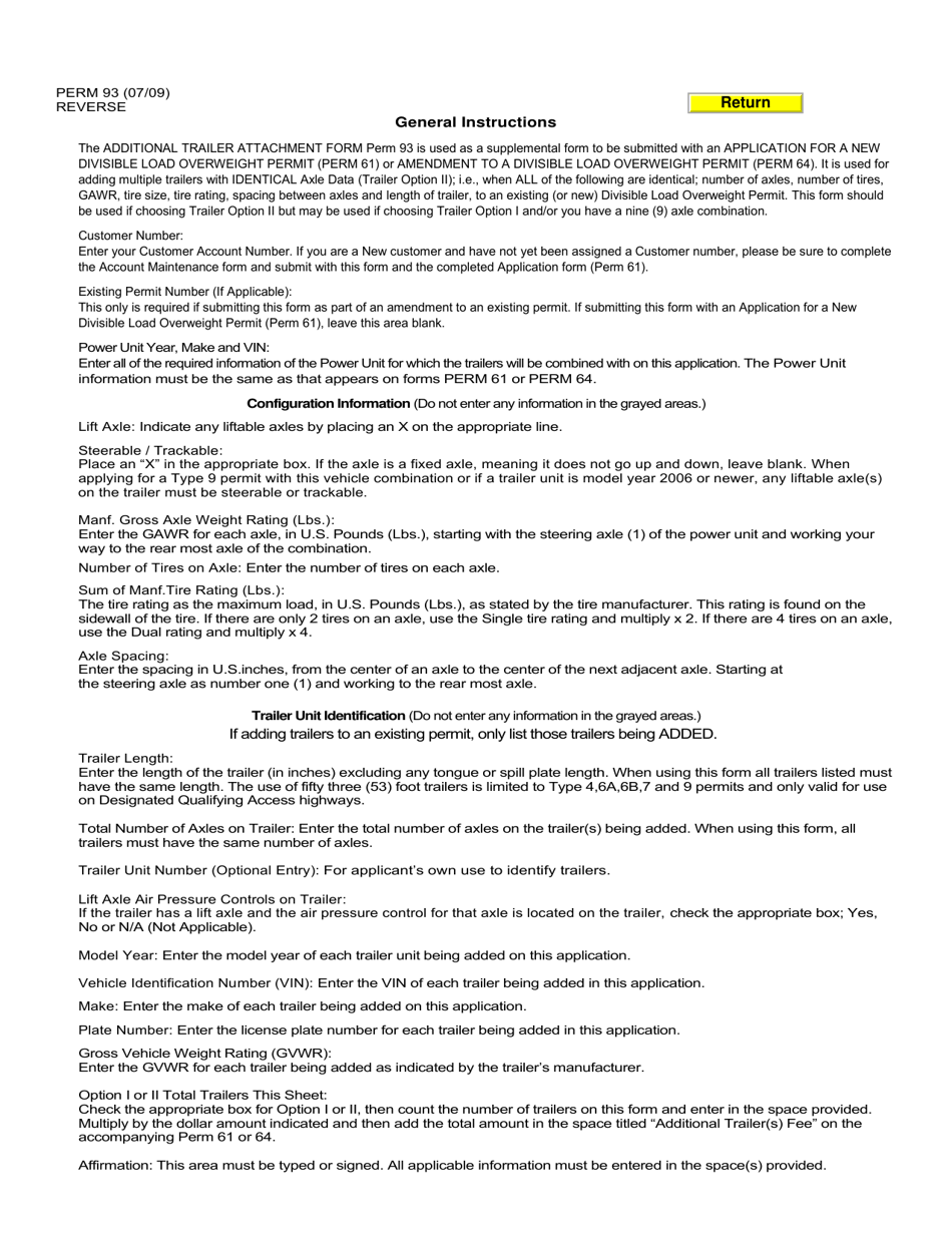 Form PERM93 Additional Trailer Attachment Form Option I, II or 9 Axles - New York, Page 2