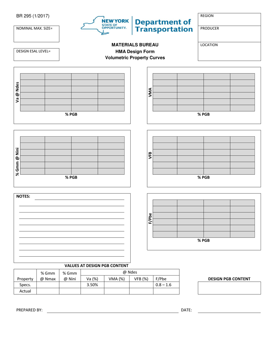 Form BR295 Hma Design Form Volumetric Property Curves - New York, Page 1
