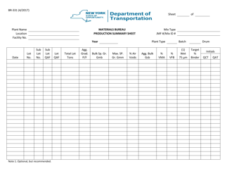 Document preview: Form BR-331 Hma Production Summary Sheet - New York