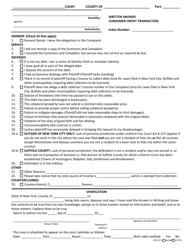 Form UCS-CC-1 &quot;Written Answer Consumer Credit Transaction&quot; - New York