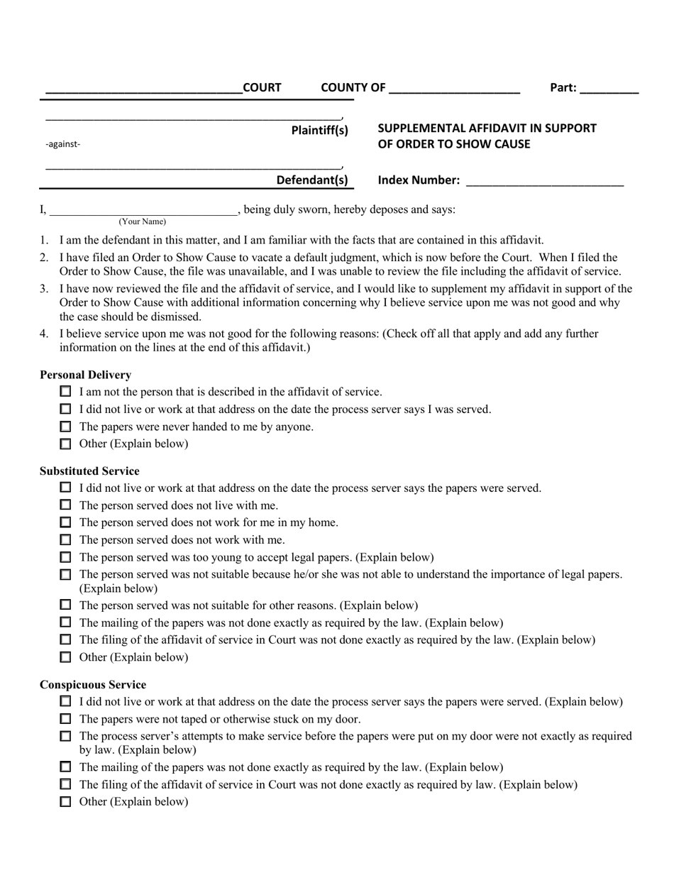 Form UCS-CC-5 Supplemental Affidavit in Support of Order to Show Cause - New York, Page 1