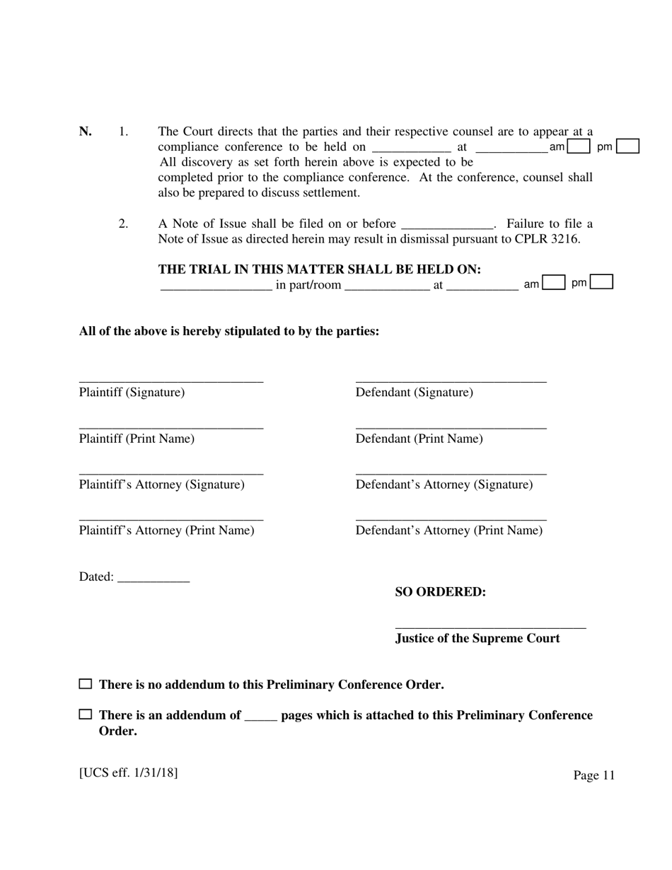 Preliminary Conference Stipulation / Order Contested Matrimonial - New York, Page 11