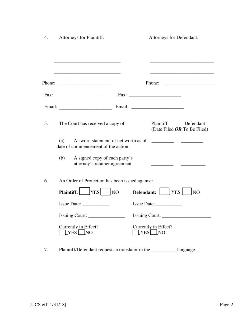 Preliminary Conference Stipulation / Order Contested Matrimonial - New York, Page 2