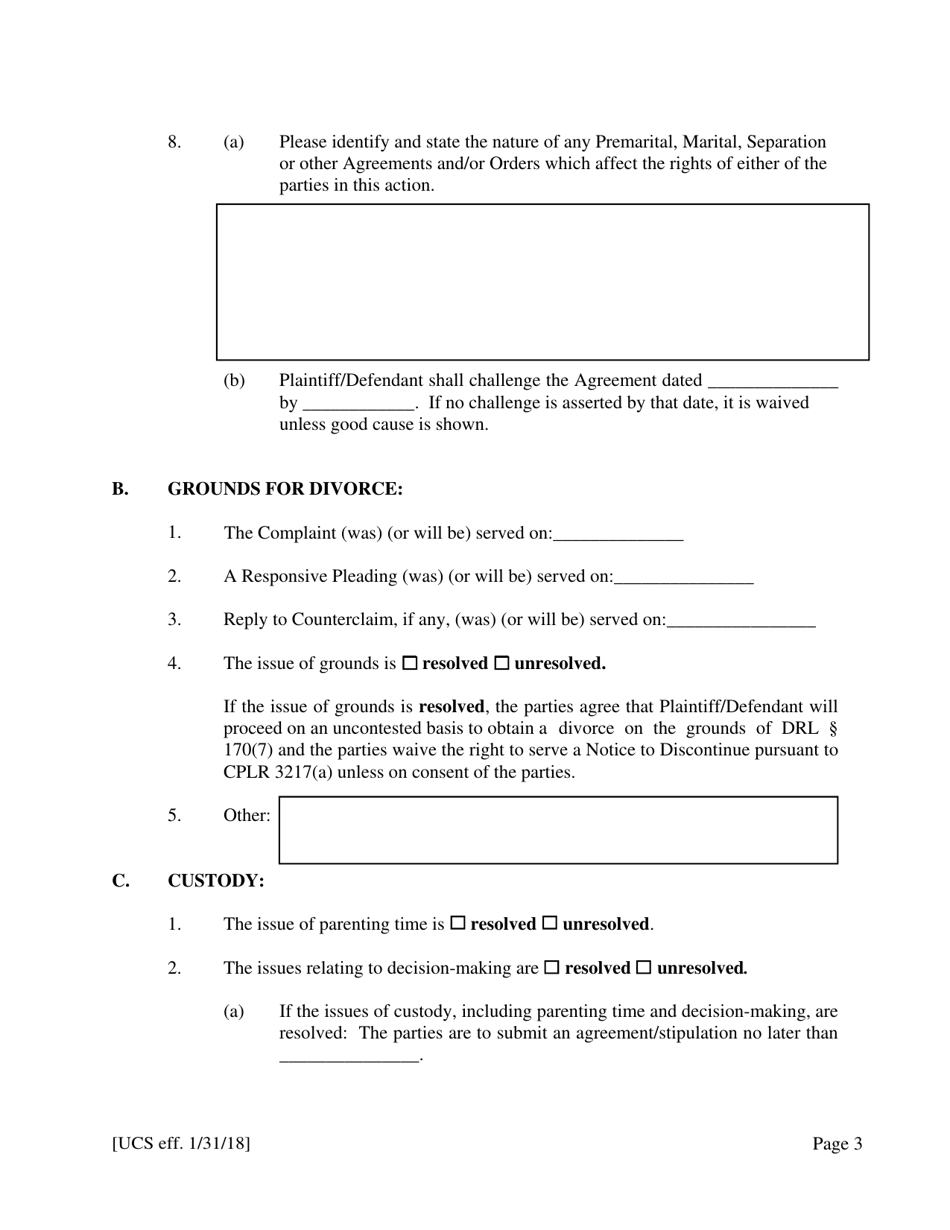 Preliminary Conference Stipulation / Order Contested Matrimonial - New York, Page 3