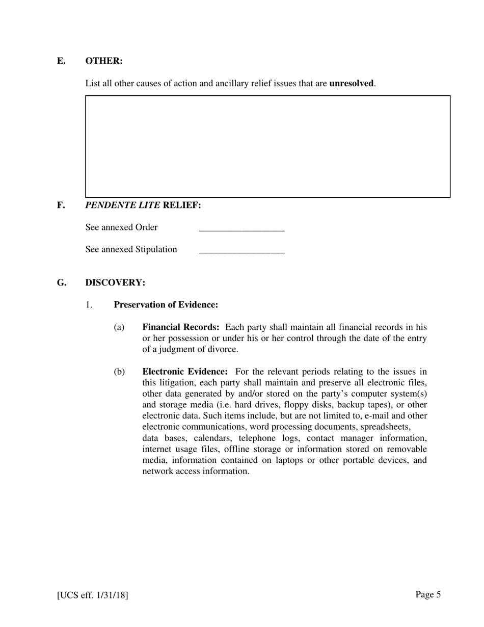 Preliminary Conference Stipulation / Order Contested Matrimonial - New York, Page 5