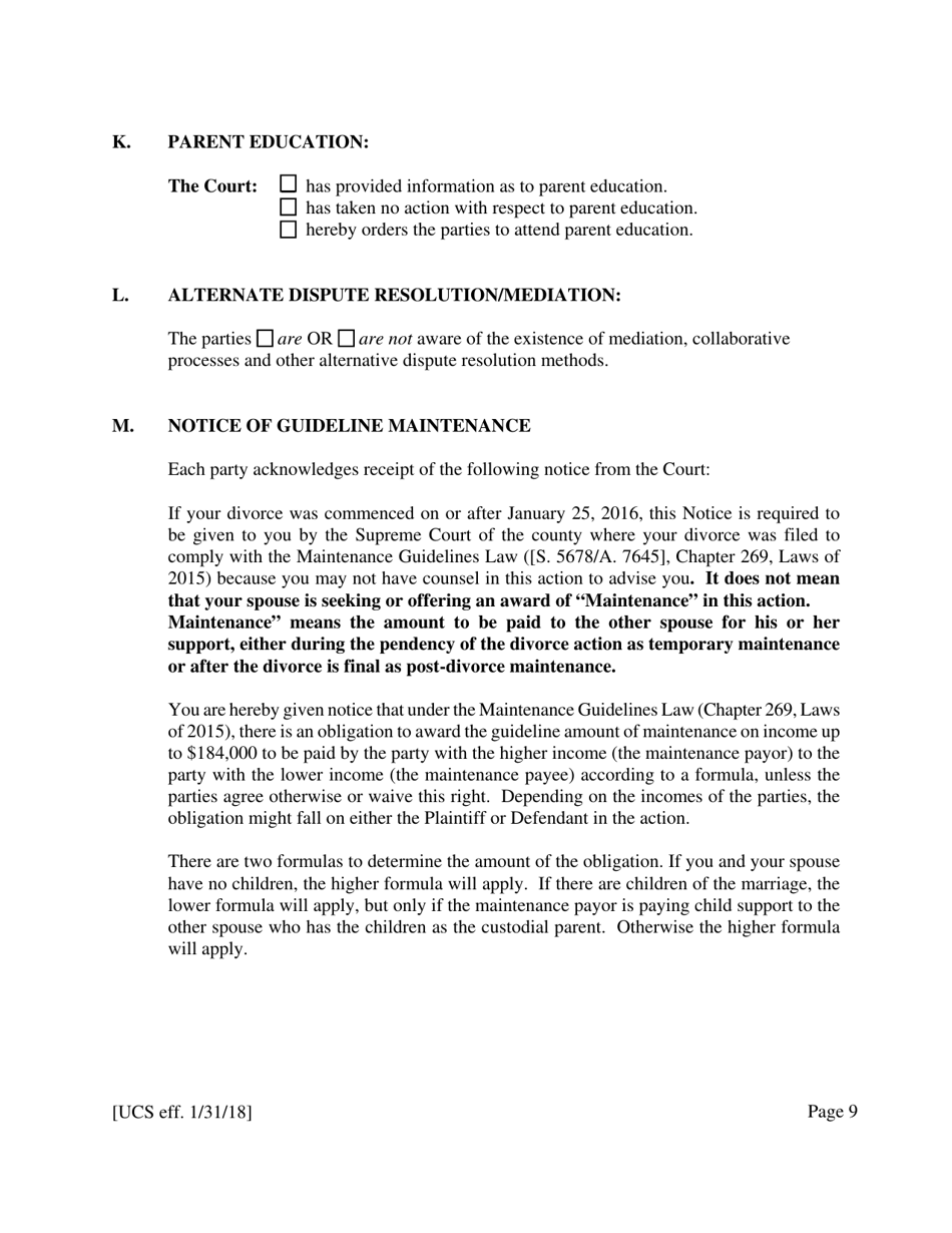 Preliminary Conference Stipulation / Order Contested Matrimonial - New York, Page 9