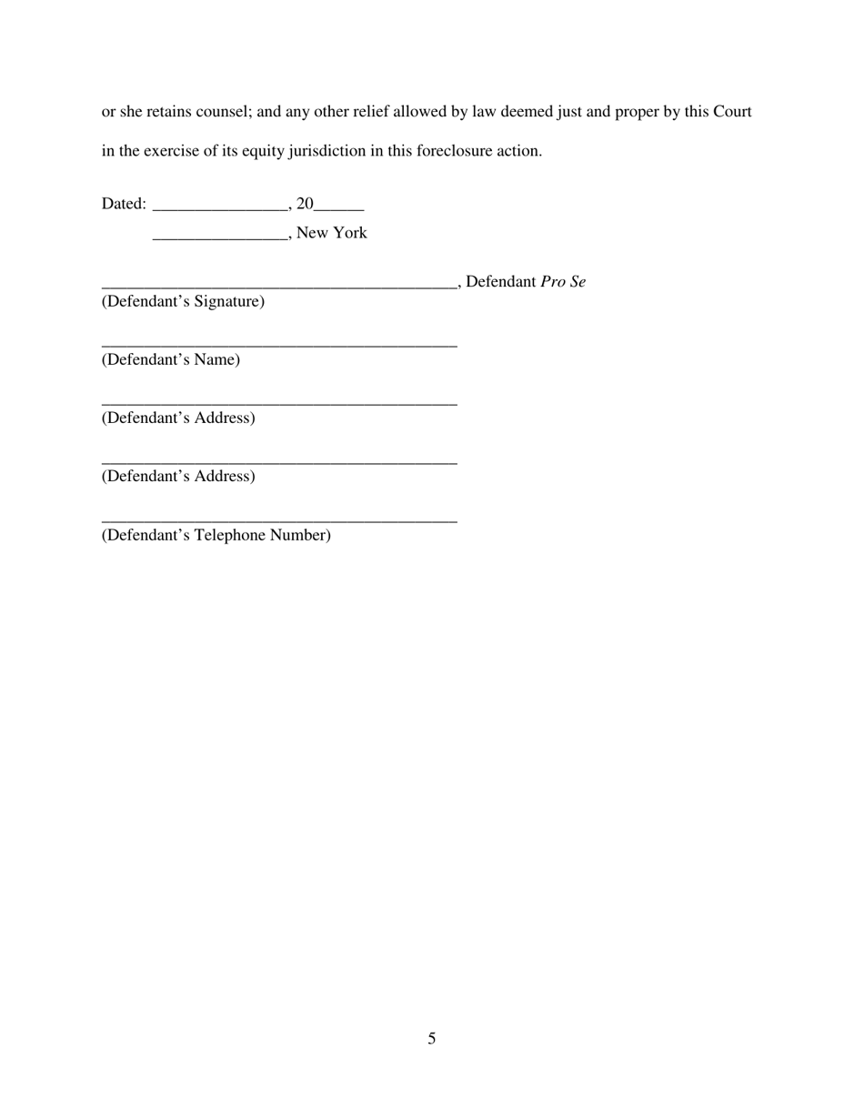 New york verified answer to foreclosure complaint fill out sign