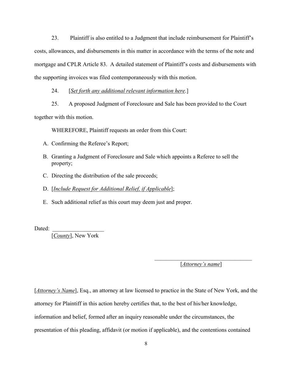 Notice of Motion to Confirm Reference Report and for a Judgment of Foreclosure and Sale - New York, Page 8