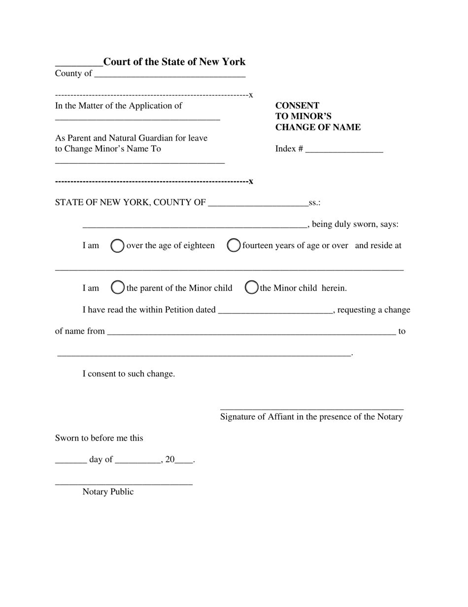 Consent to Minors Change of Name - New York, Page 1