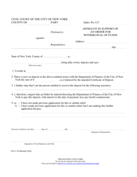 Form CIV-LT-18 &quot;Affidavit in Support of an Order for Withdrawal of Funds&quot; - New York City