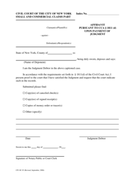 Document preview: Form CIV-SC-93 Affidavit Pursuant to Cca Section 1811(D) Upon Payment of Judgment - New York City