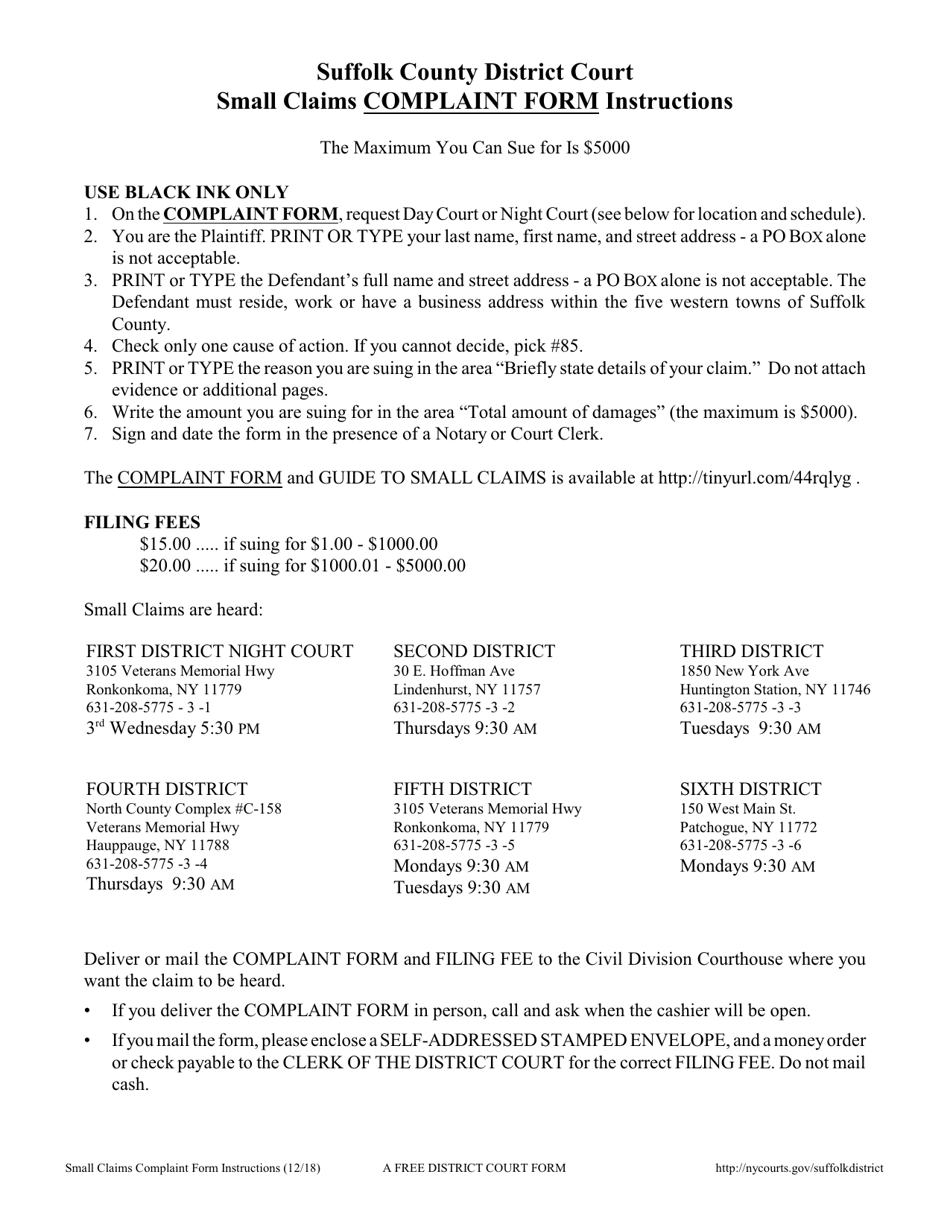 Form DC-283 Complaint Form - Suffolk County, New York, Page 2