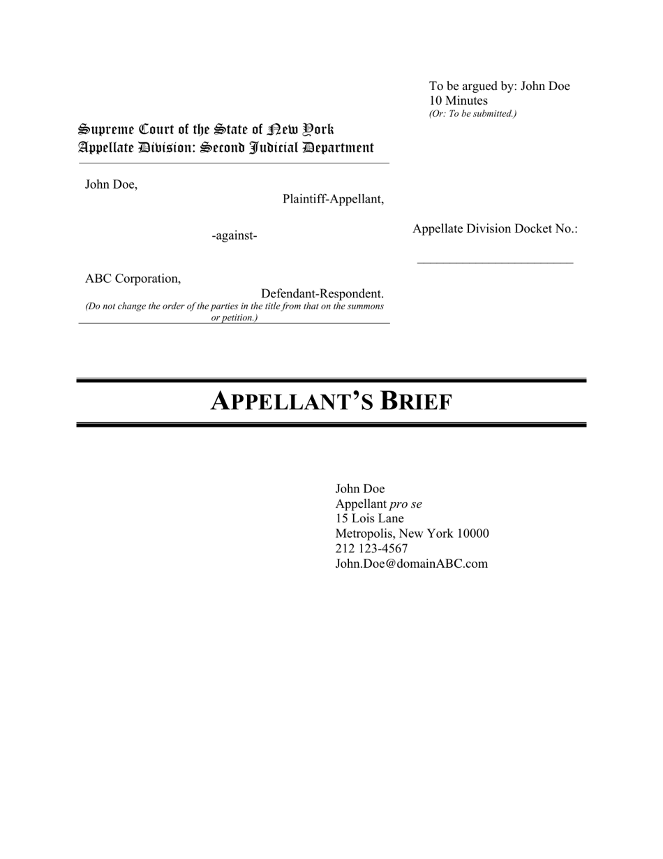 Appellants Brief - New York, Page 1