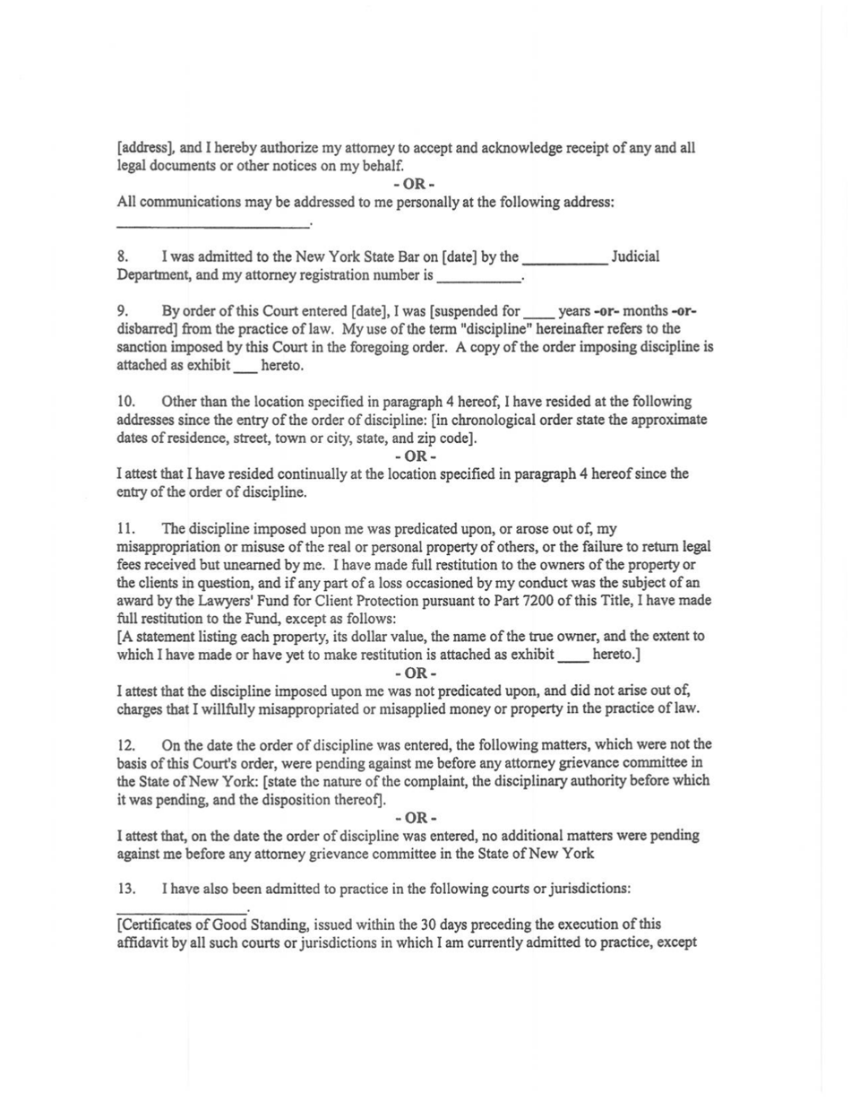 Appendix C Application for Reinstatement to the Bar After Disbarment or Suspension for More Than Six Months - New York, Page 3