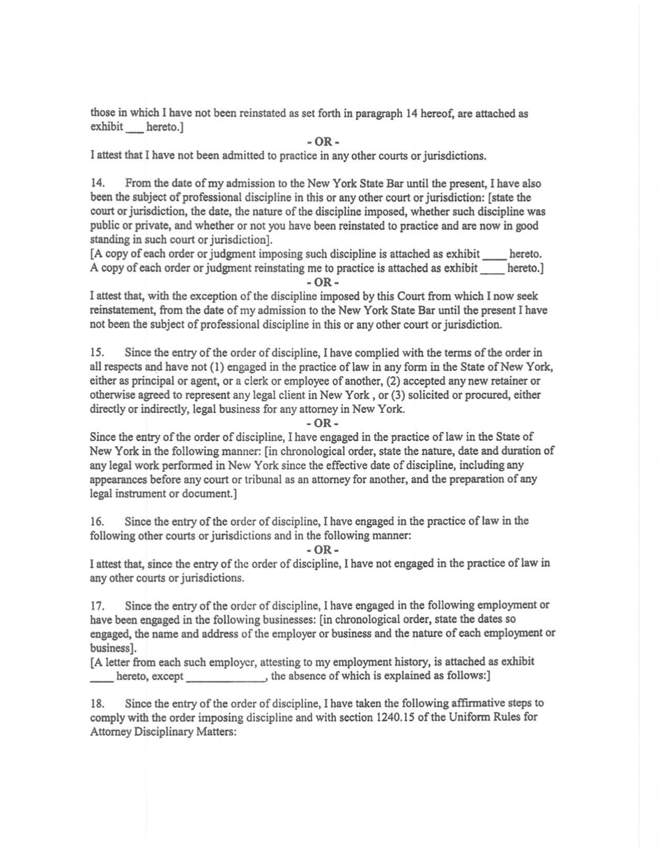 Appendix C Application for Reinstatement to the Bar After Disbarment or Suspension for More Than Six Months - New York, Page 4