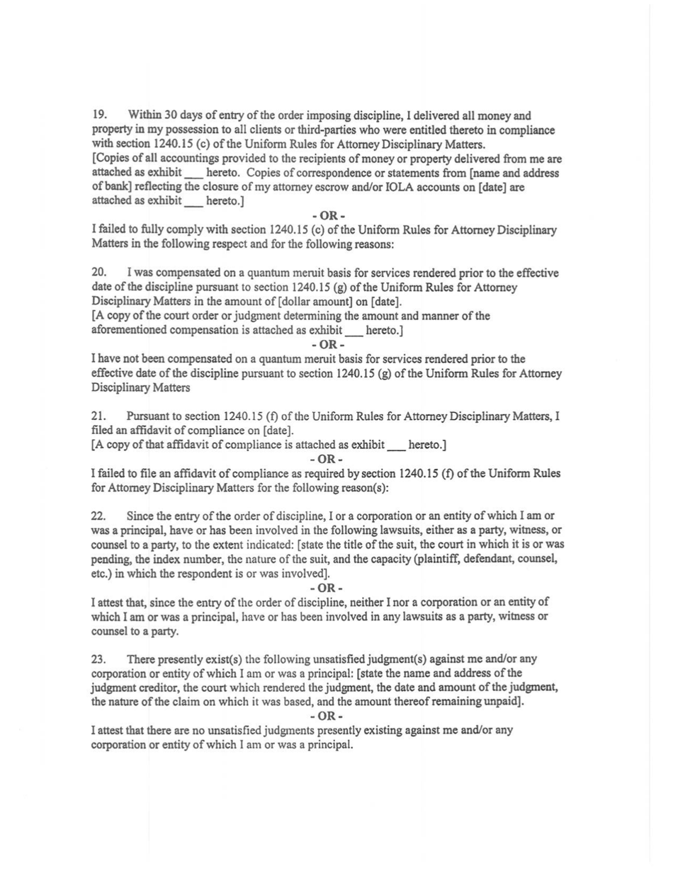 Appendix C Application for Reinstatement to the Bar After Disbarment or Suspension for More Than Six Months - New York, Page 5