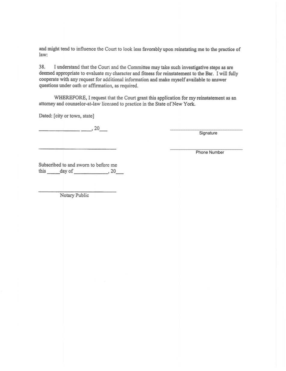 Appendix C Application for Reinstatement to the Bar After Disbarment or Suspension for More Than Six Months - New York, Page 8
