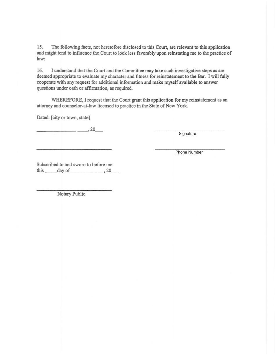 New York Affidavit in Support of Application for Reinstatement to the ...