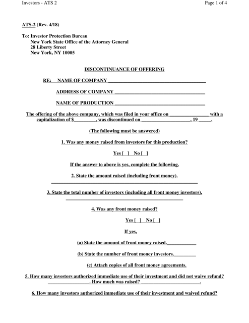 Form ATS-2 Discontinuance of Offering - New York