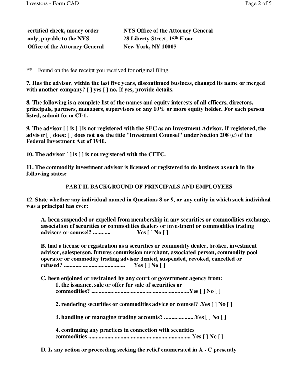 Form CADV Commodity Investment Advisor Statement - New York, Page 2