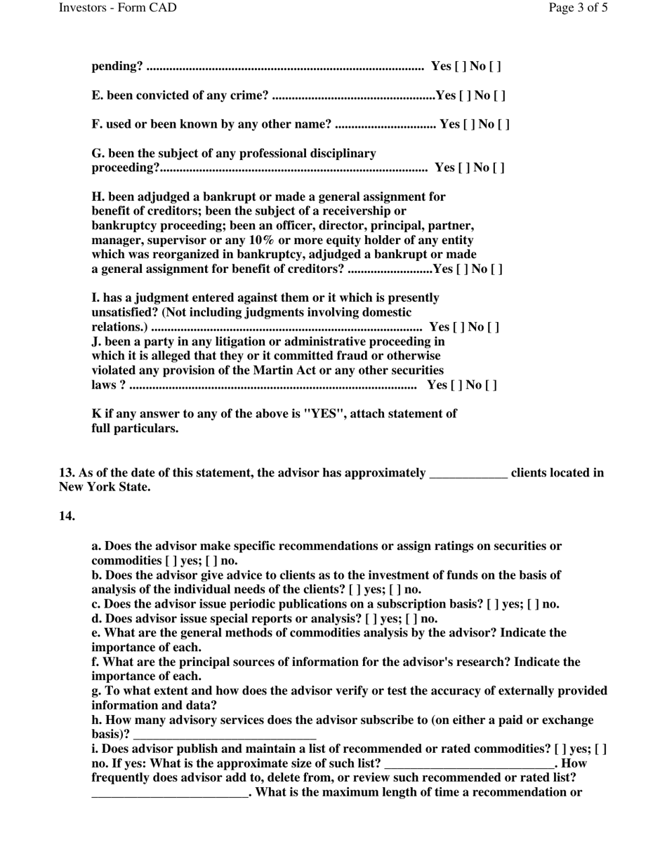 Form CADV Commodity Investment Advisor Statement - New York, Page 3