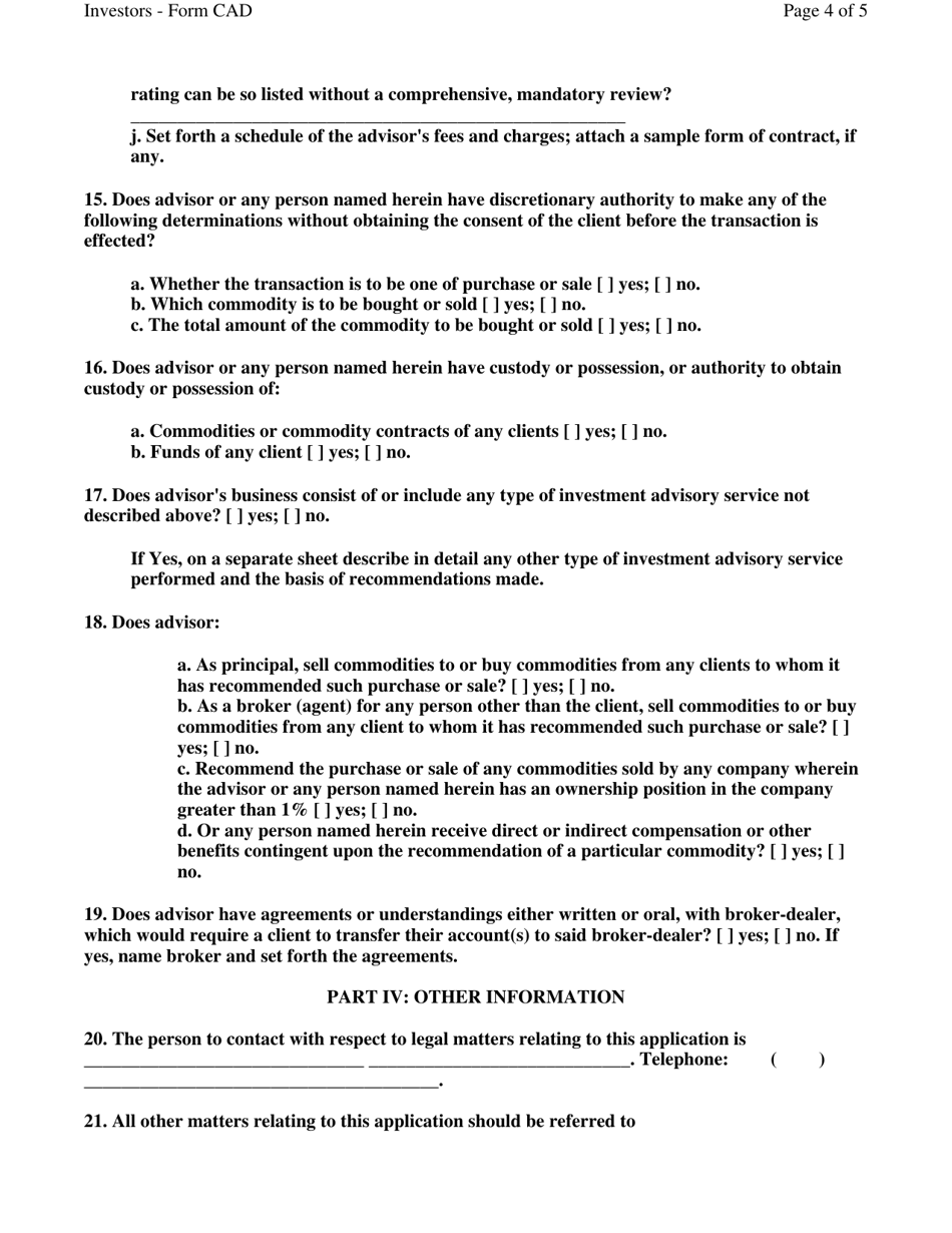 Form CADV Commodity Investment Advisor Statement - New York, Page 4