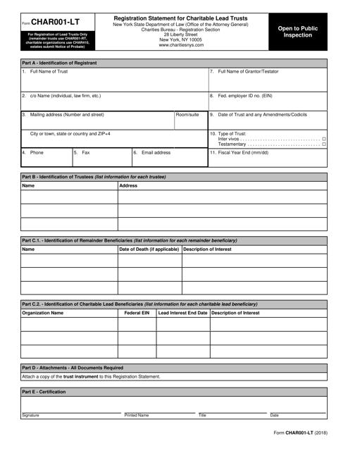 Form CHAR001-LT Registration Statement for Charitable Lead Trusts - New York
