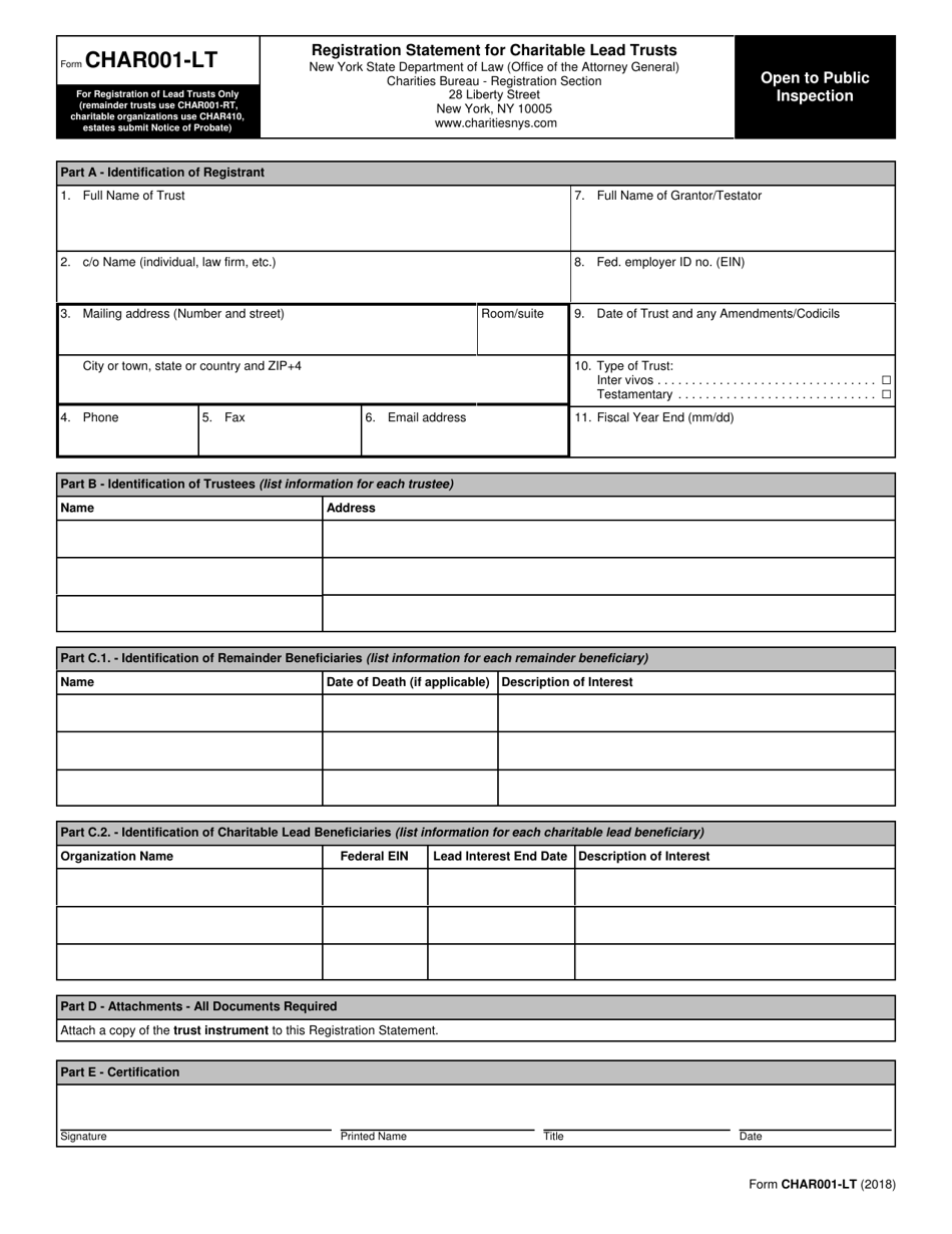 Form CHAR001-LT Registration Statement for Charitable Lead Trusts - New York, Page 1