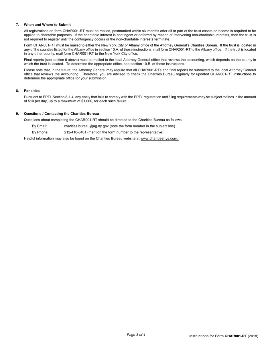 Instructions for Form CHAR001-RT Registration Statement and Notice of Termination of Intervening Interest for Charitable Remainder Trusts - New York, Page 3