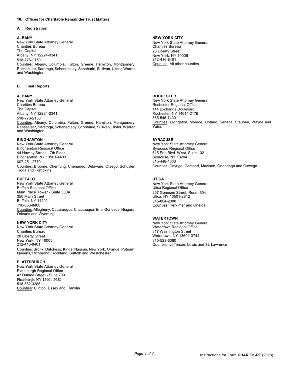 Instructions for Form CHAR001-RT Registration Statement and Notice of Termination of Intervening Interest for Charitable Remainder Trusts - New York, Page 4