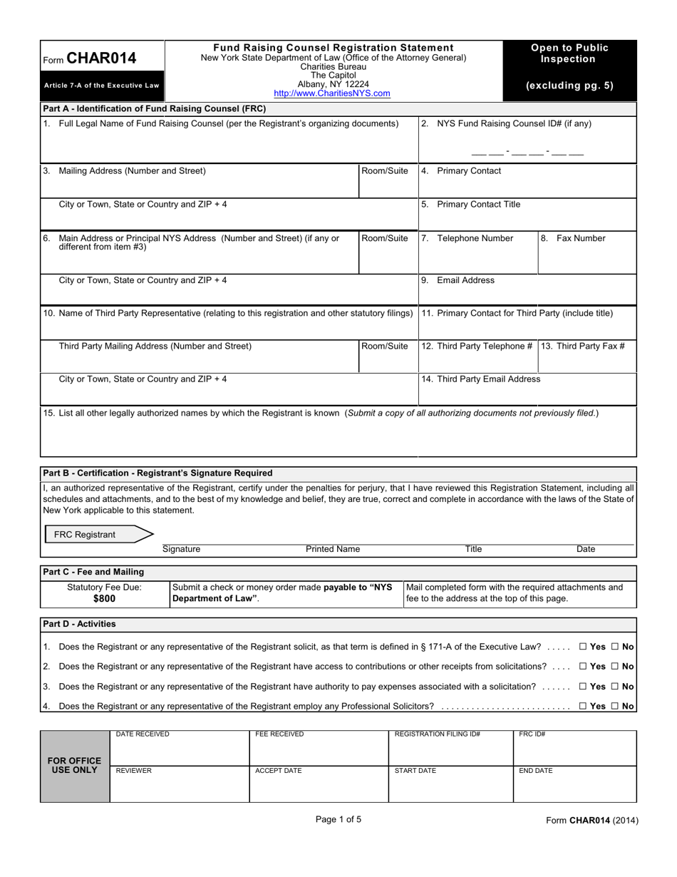 Form CHAR014 Fund Raising Counsel Registration Statement - New York, Page 1