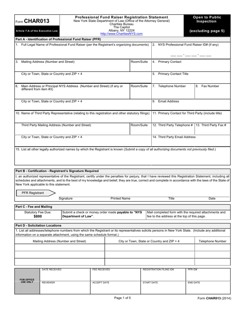 Form CHAR013 Professional Fund Raiser Registration Statement - New York