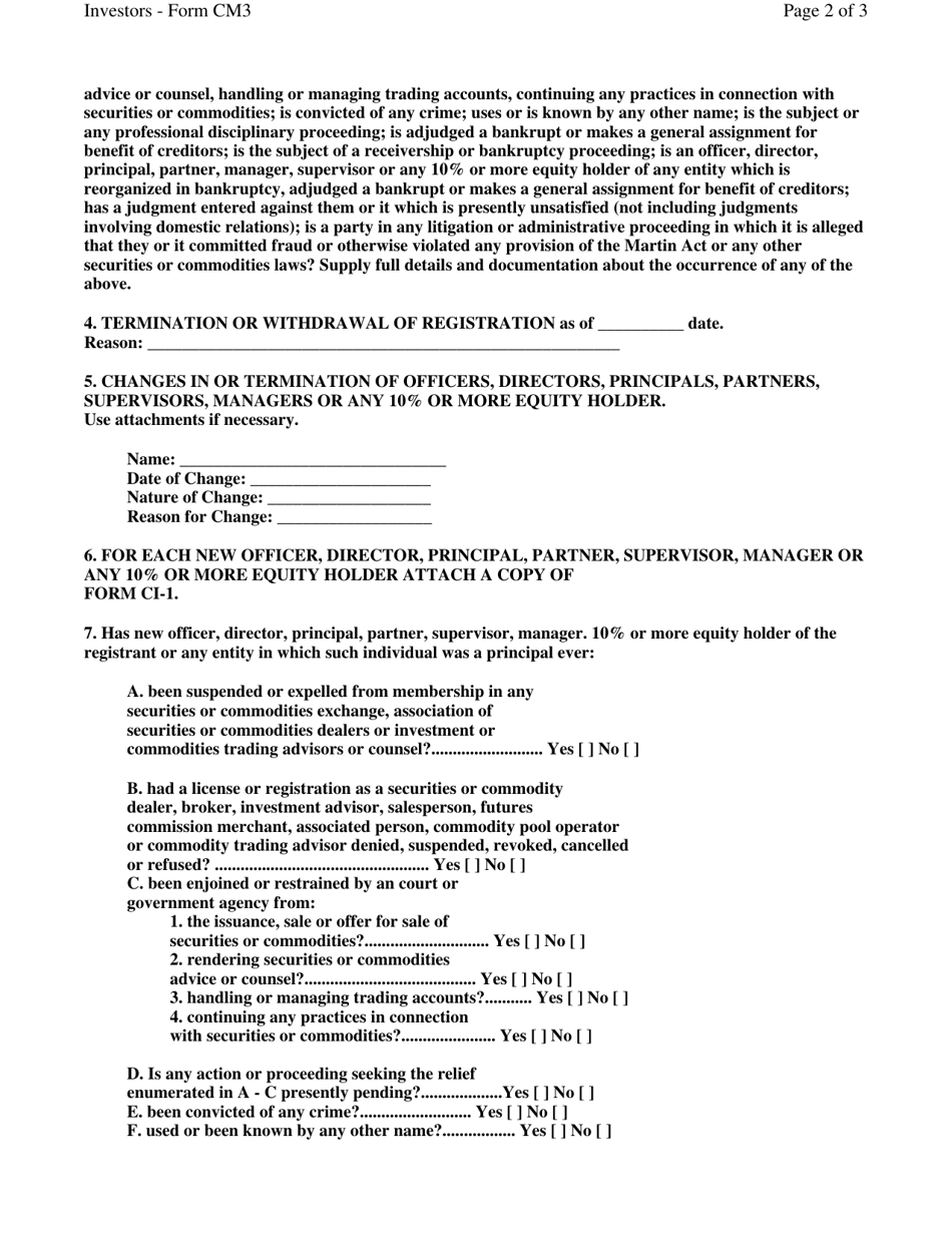 Form CM-3 Supplemental Commodity Statement - New York, Page 2