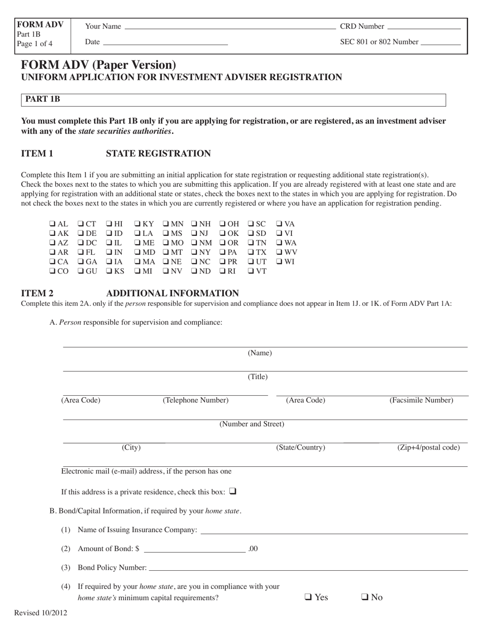 Form ADV Part 1B Uniform Application for Investment Adviser Registration - New York, Page 1