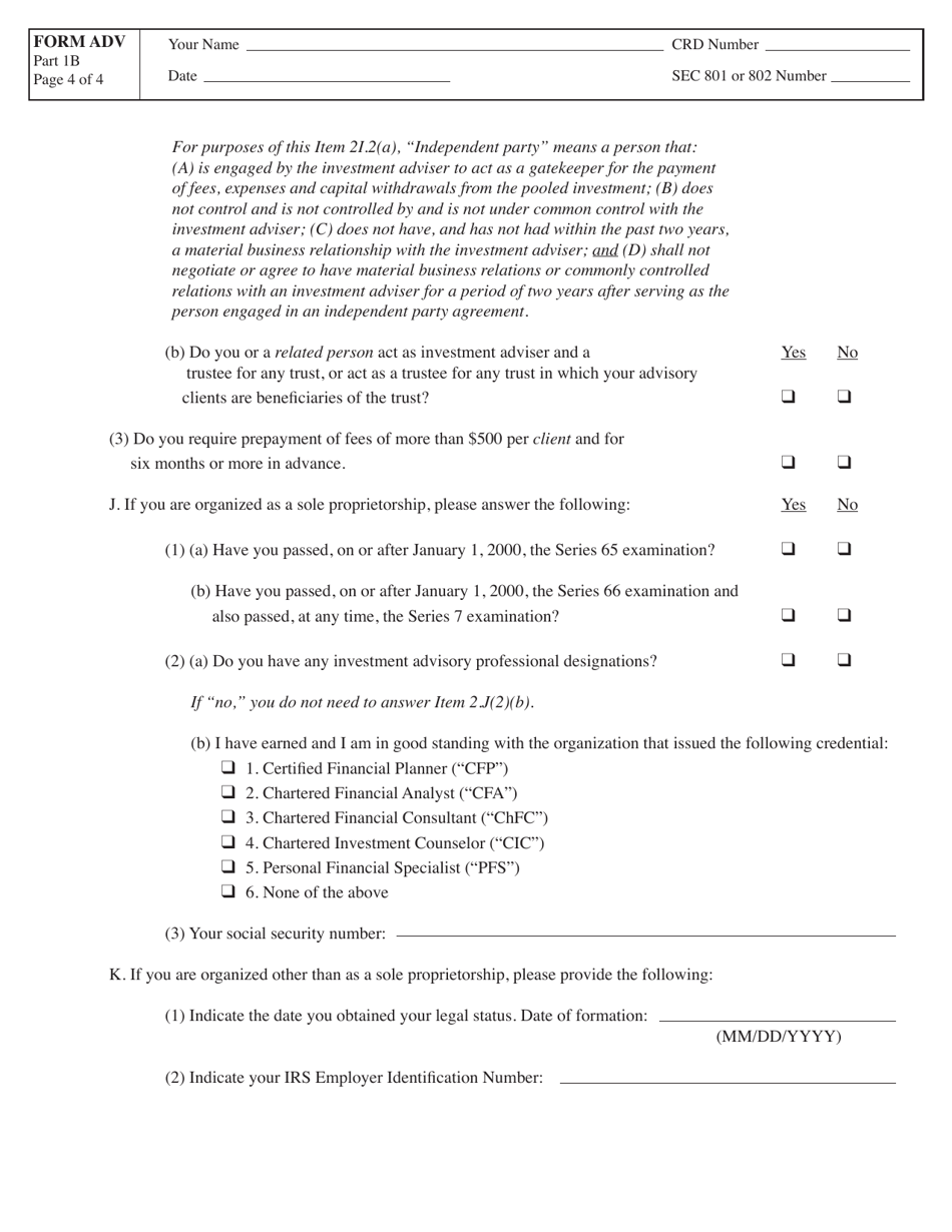 Form ADV Part 1B - Fill Out, Sign Online and Download Printable PDF ...