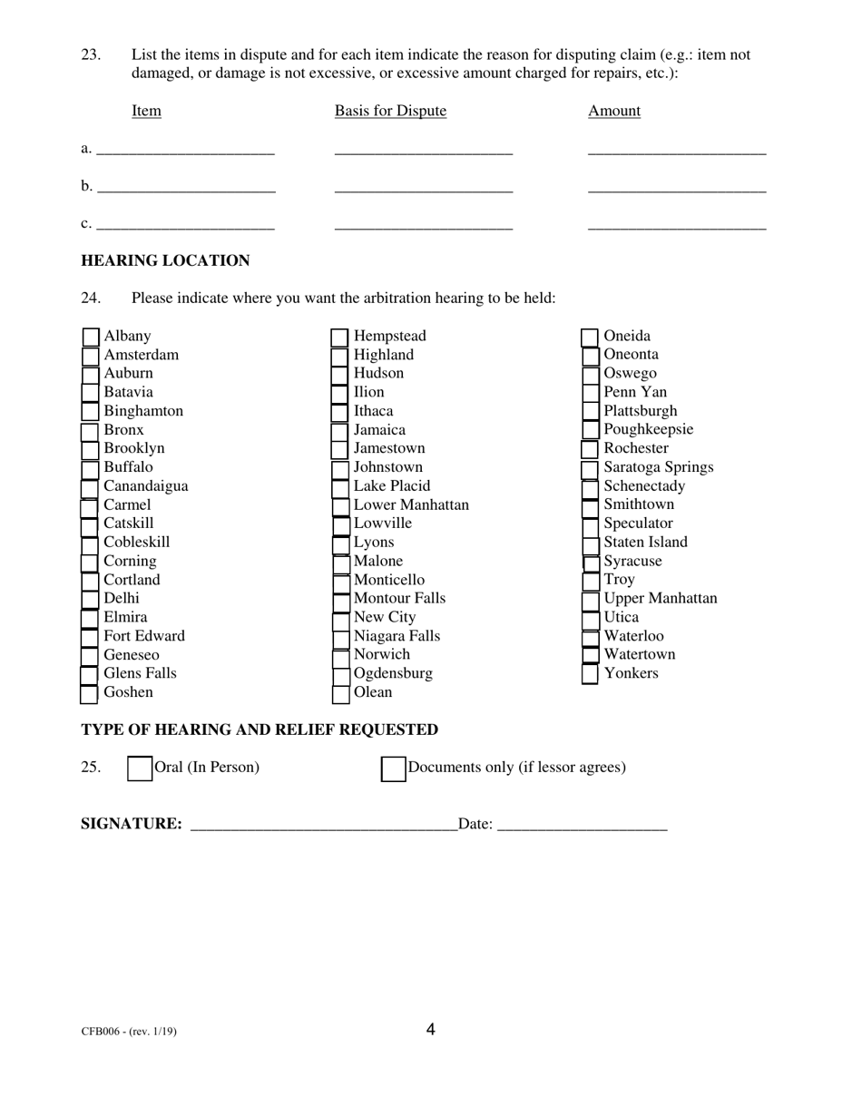 Form CFB006 Excess Wear  Damage Lemon Law Request for Arbitration Form - New York, Page 4